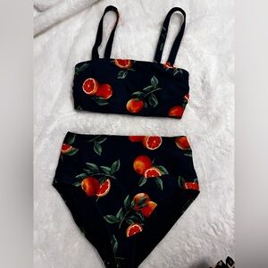 Navy and Orange Fruit Print Bikini